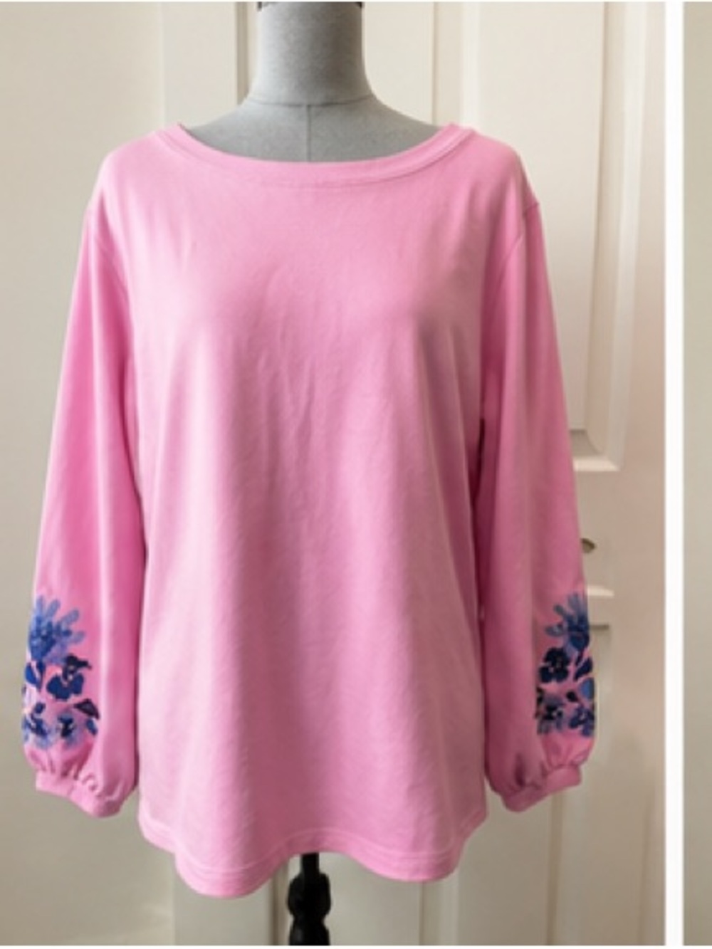 Ann Taylor Pink Floral Embroidered Balloon Sleeve Top Large - Picture 4 of 10